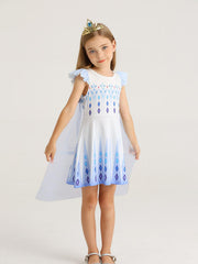 WonderBabe Snow Queen dress back view showing removable cape for magical flair