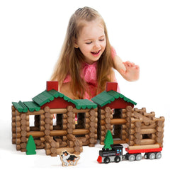 Wondertoys 208-pcs wooden log set carry case keeps set portable and tidy