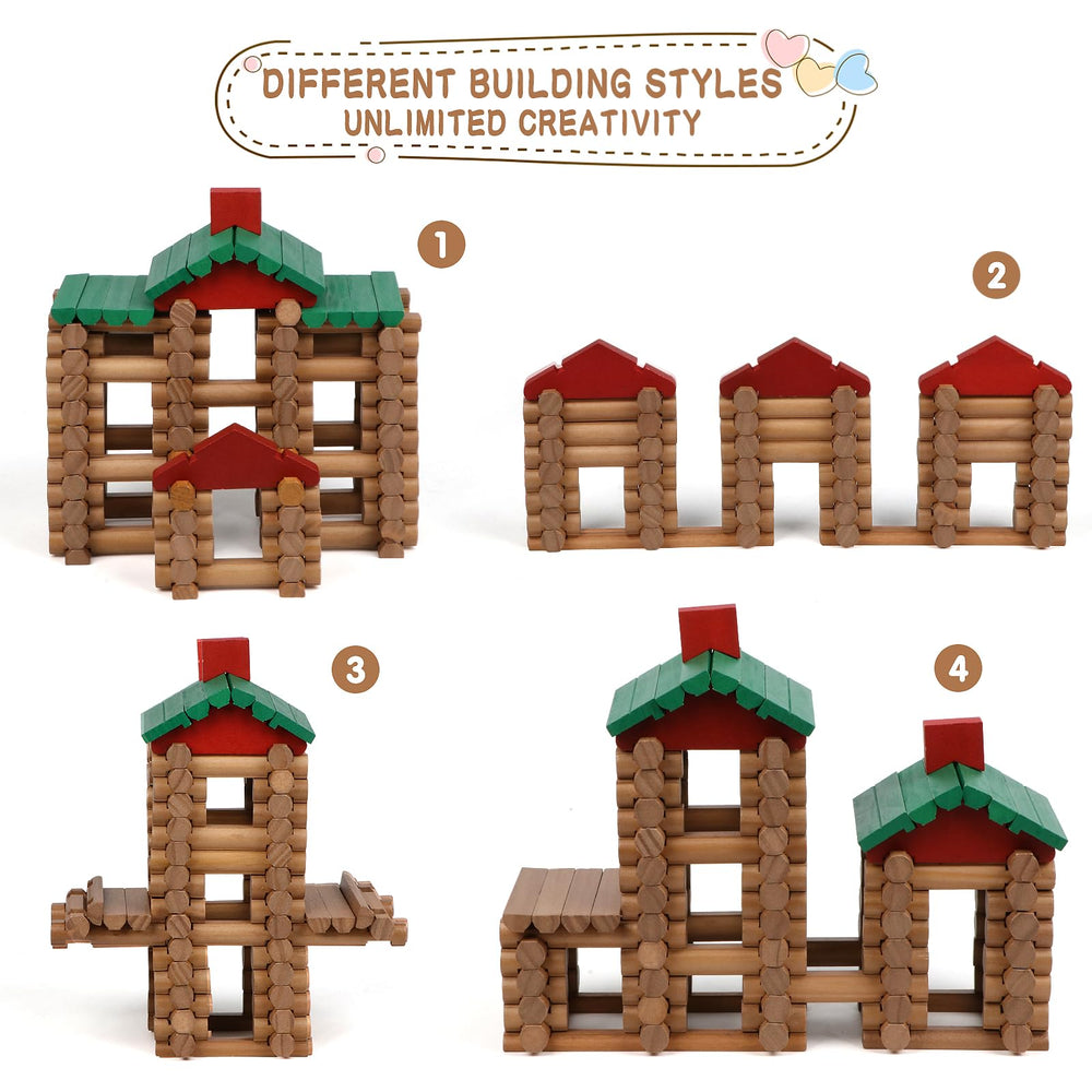 Wondertoys 208-pcs wooden log set train engine to encourage imaginative building