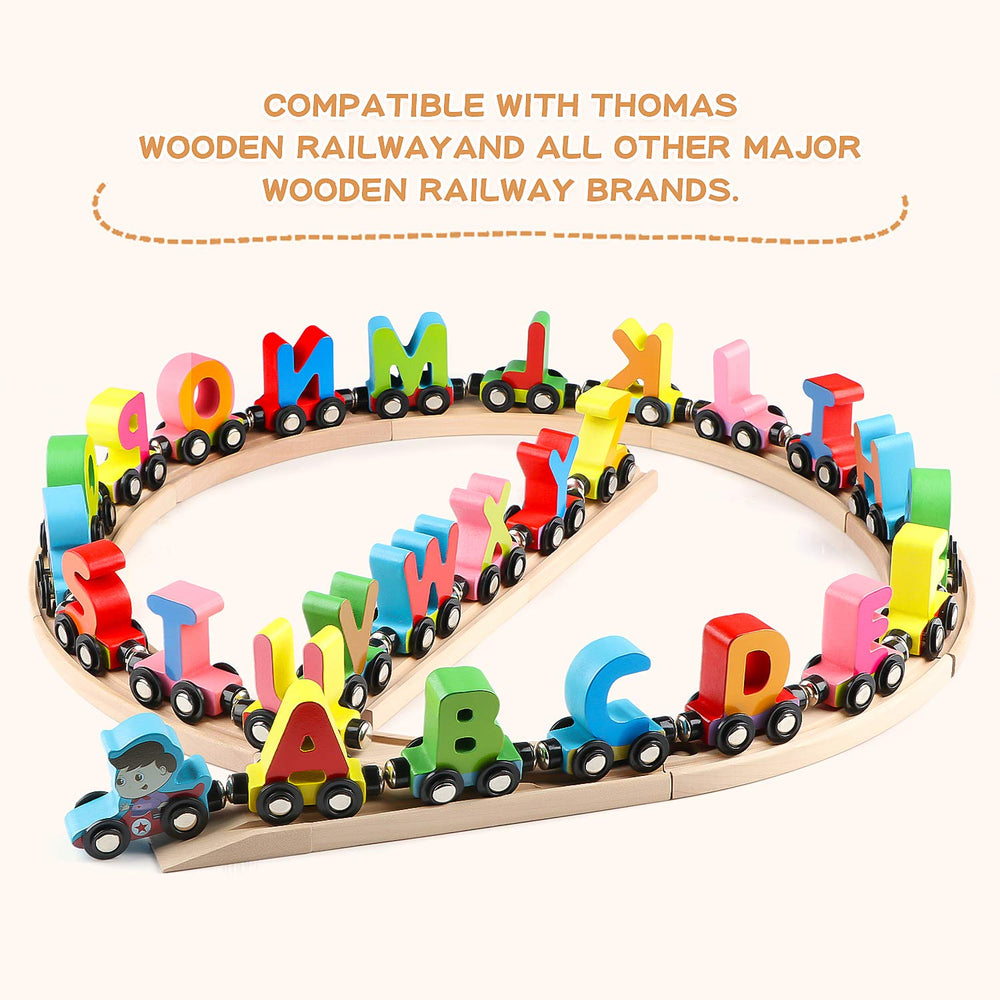 Wondertoys alphabet train wheels glide smoothly for easy push-along exploration.