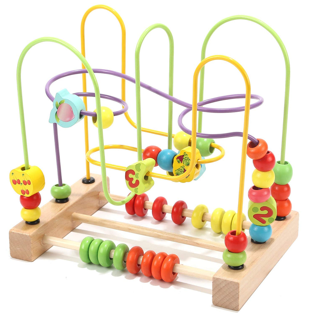 Wondertoys bead maze toy colorful wooden frame enhances fine motor skills