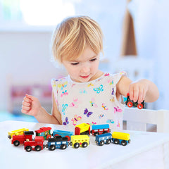 Wondertoys wooden construction supports durable, everyday play on a train table