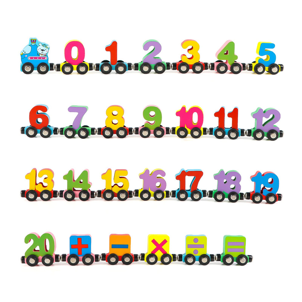Wondertoys wooden magnetic number train head for intuitive coupling and play