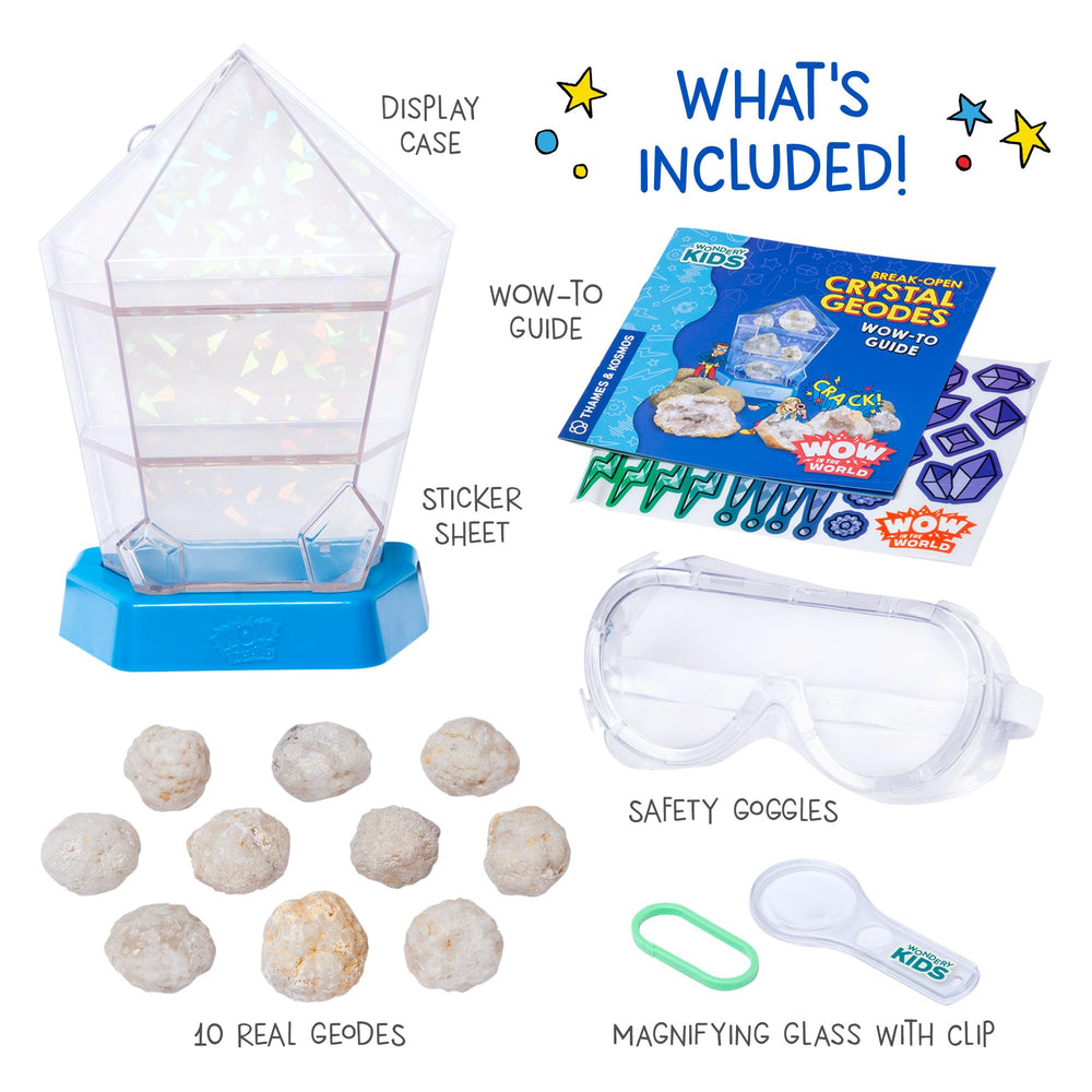 Wondery Kids Wow in the World magnifying glass for close-up crystal viewing.