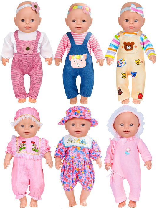 WONDOLL 6-set clothes for 14β16 inch dolls with cap, easy dressing.