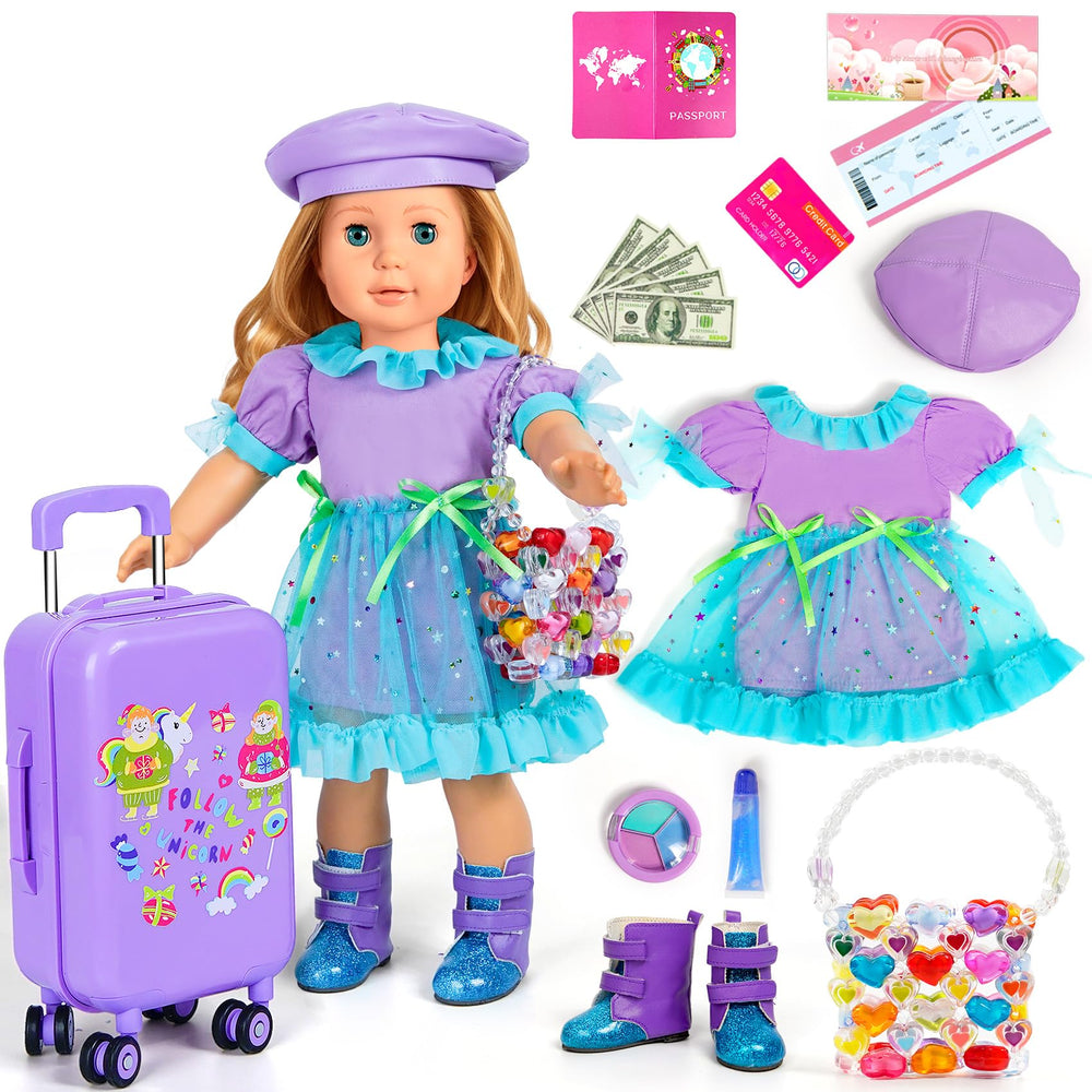 WONDOLL travel suitcase with rotating wheels ready for imaginative adventures
