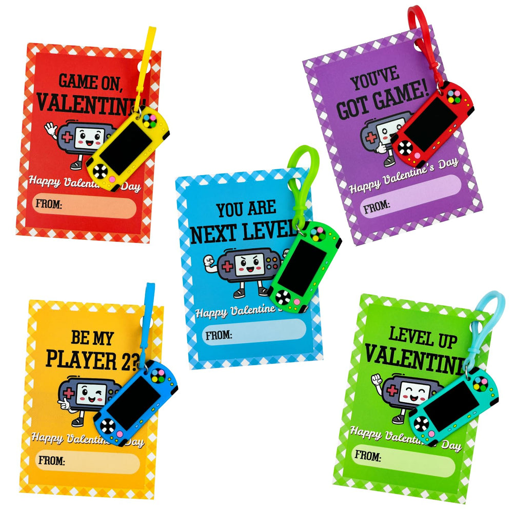 Wondrus valentines video game keychains 24-pack for classroom exchanges.