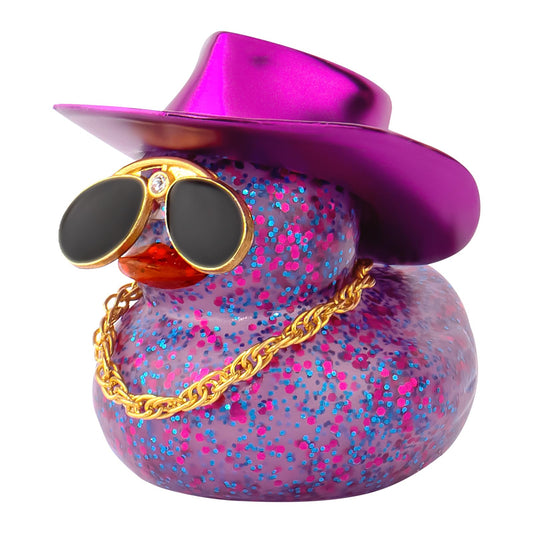 Wonuu car rubber duck with laser cowboy hat adds playful dashboard flair.