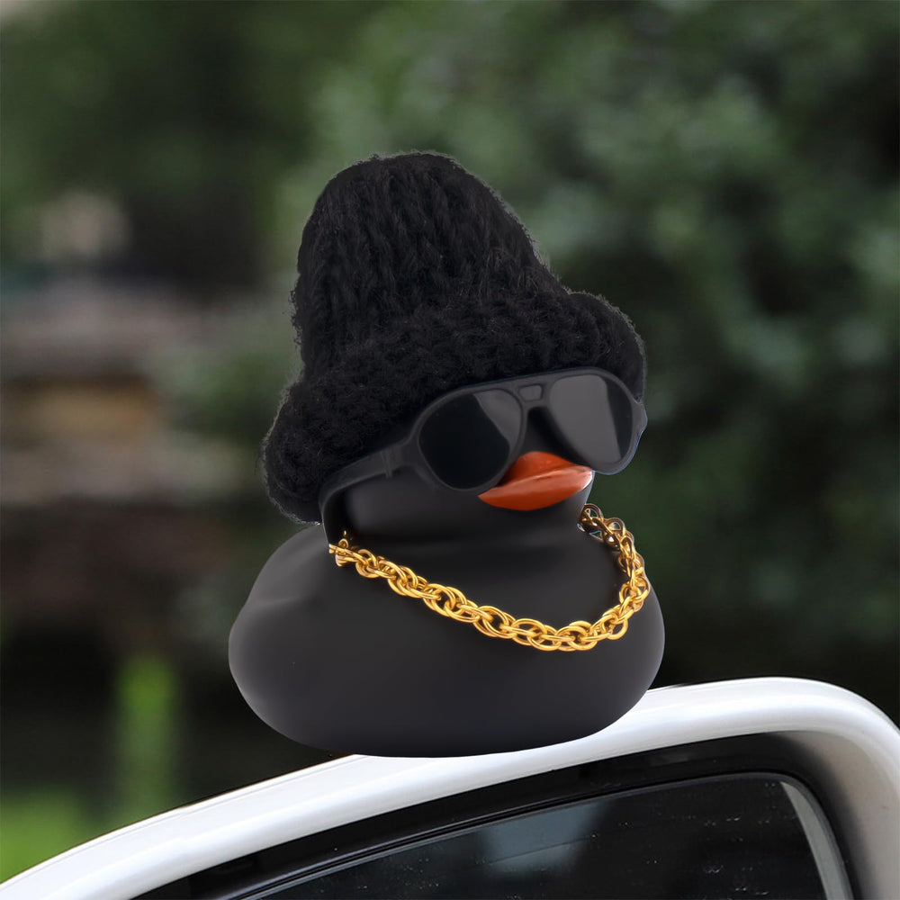 Wonuu knit-hat duck with gold chain enhances desk or dash styling