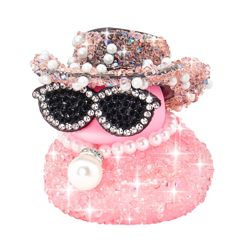 Wonuu Pink Diamond rubber duck with cowboy hat for dash decor and cheerful drives.