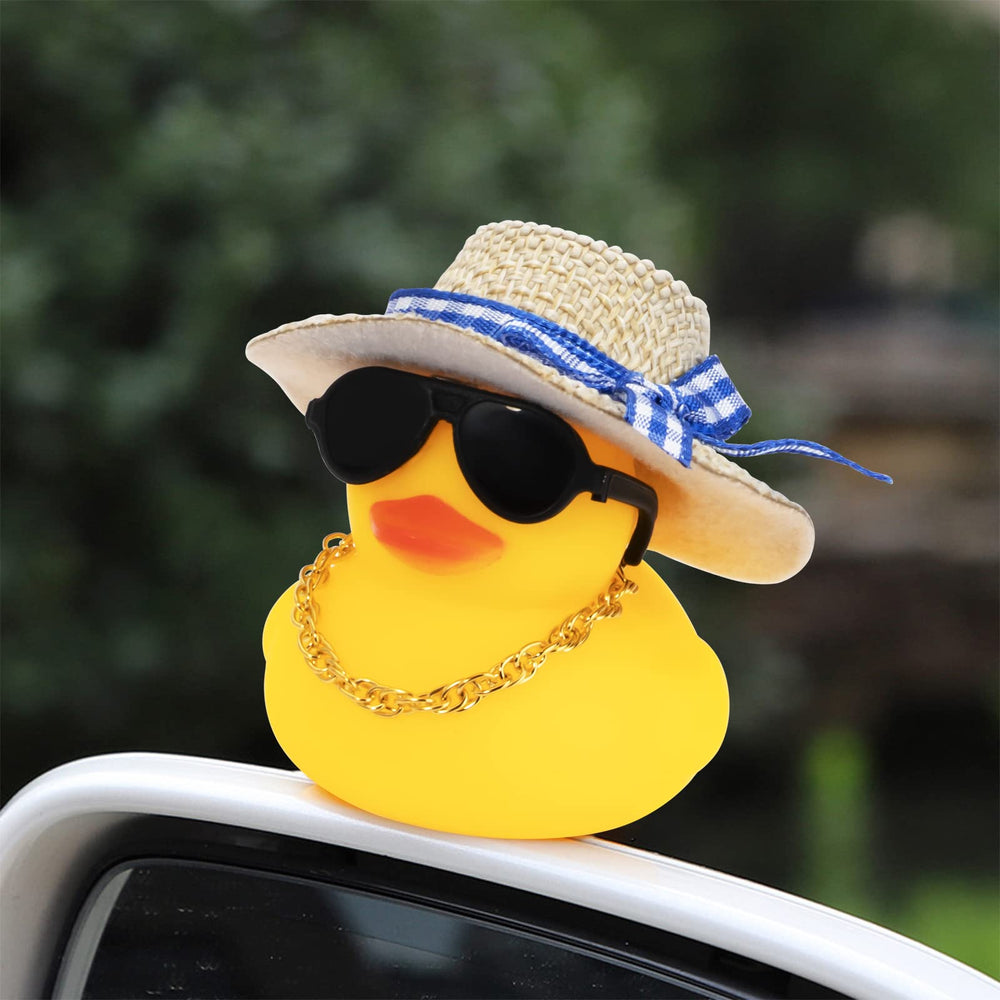 wonuu yellow rubber duck dash decoration with sun hat and sunglasses for cute car flair