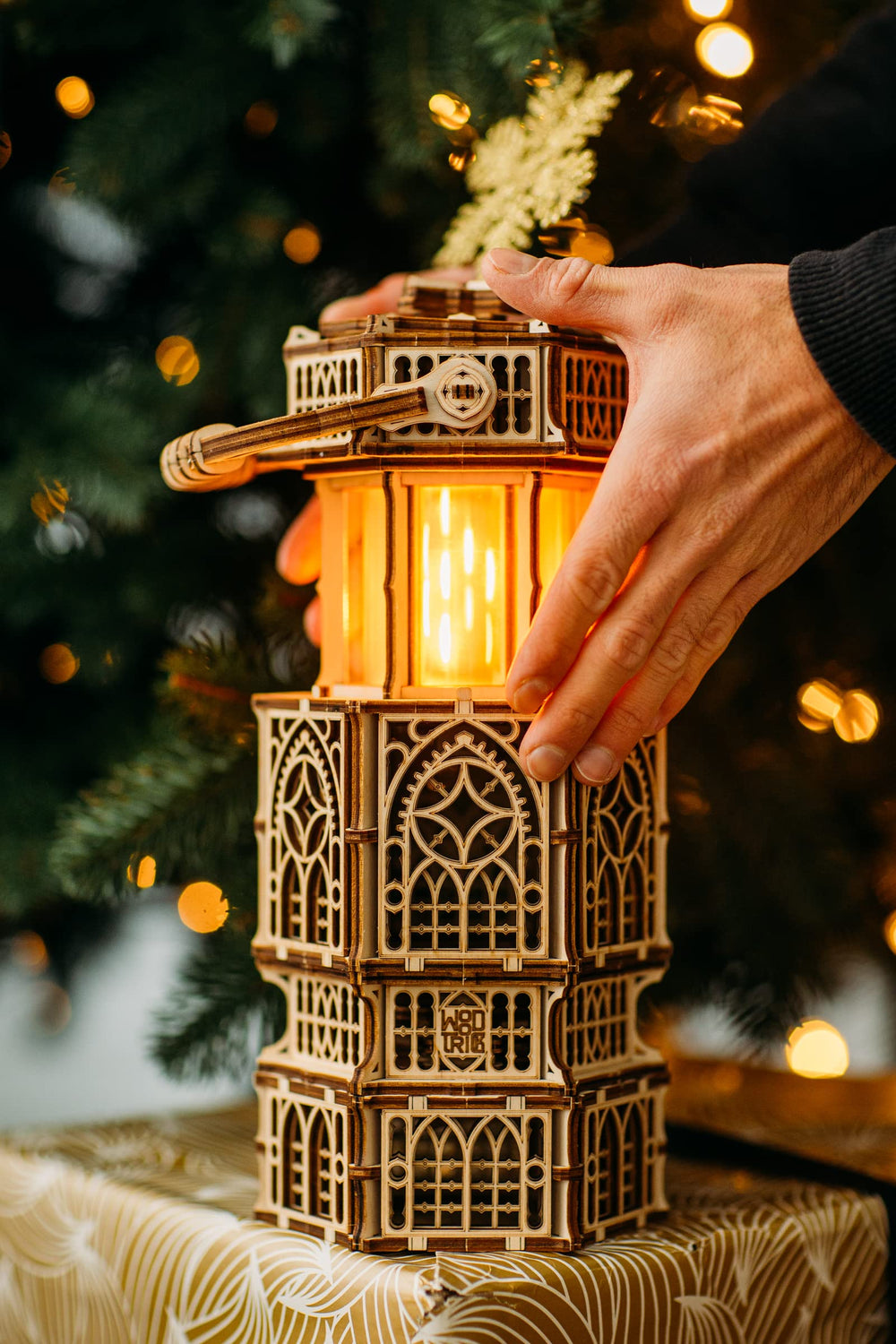 Wood Trick Antique Lantern mechanical-design emphasizes engineering-inspired puzzle