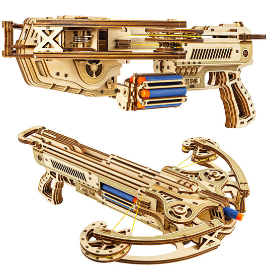 Wood Trick Bullet Boltcaster crossbow kit box highlights wood construction and DIY excitement.