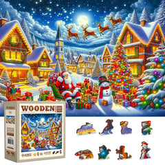 WOODEN.CITY Santa’s Joyful Journey close-up of the sleigh for festive focus.