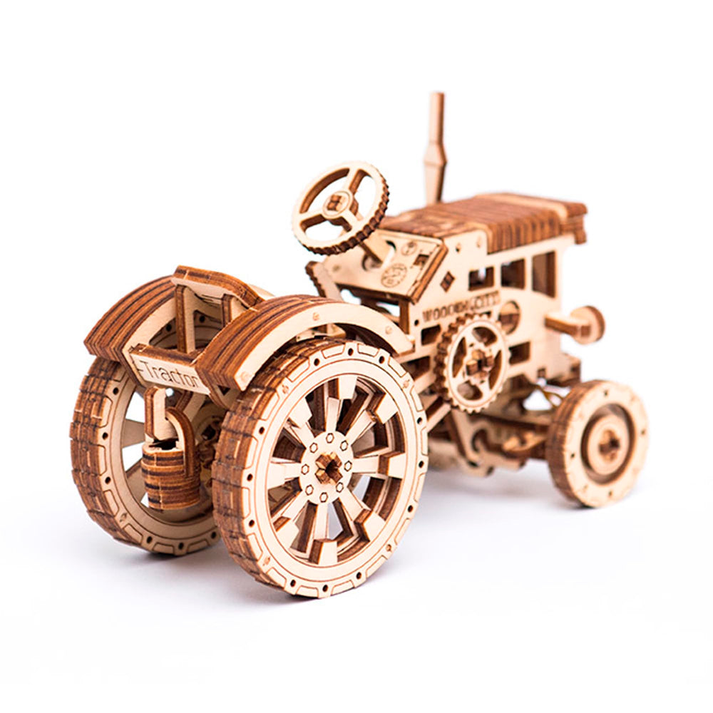 WOODEN.CITY Tractor 3D Puzzle opening hood reveals accessible mechanics