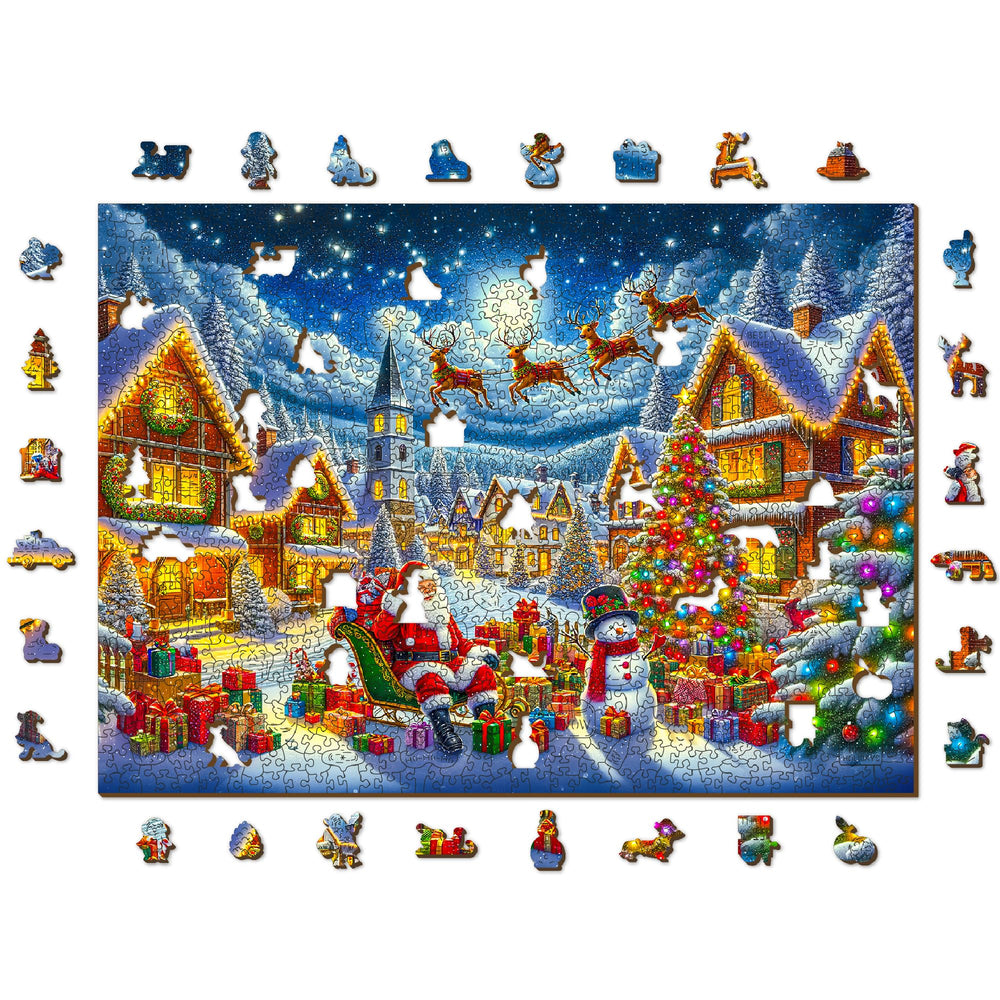 WOODEN.CITY Winter rooftops scene ideal for cozy family evenings by the fire.