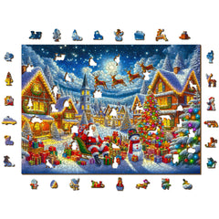 WOODEN.CITY Winter rooftops scene ideal for cozy family evenings by the fire.