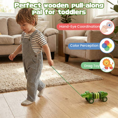 WoodenEdu crocodile pull toy close-up wood-finish highlights natural materials.