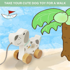 WoodenEdu dog pull toy packaging showcases a ready-to-gift present.