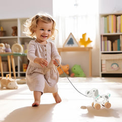 WoodenEdu dog pull toy during walking adventures invites exploration.