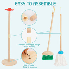 WoodenEdu Kids Cleaning Duster with natural wood details for imaginative dusting play.