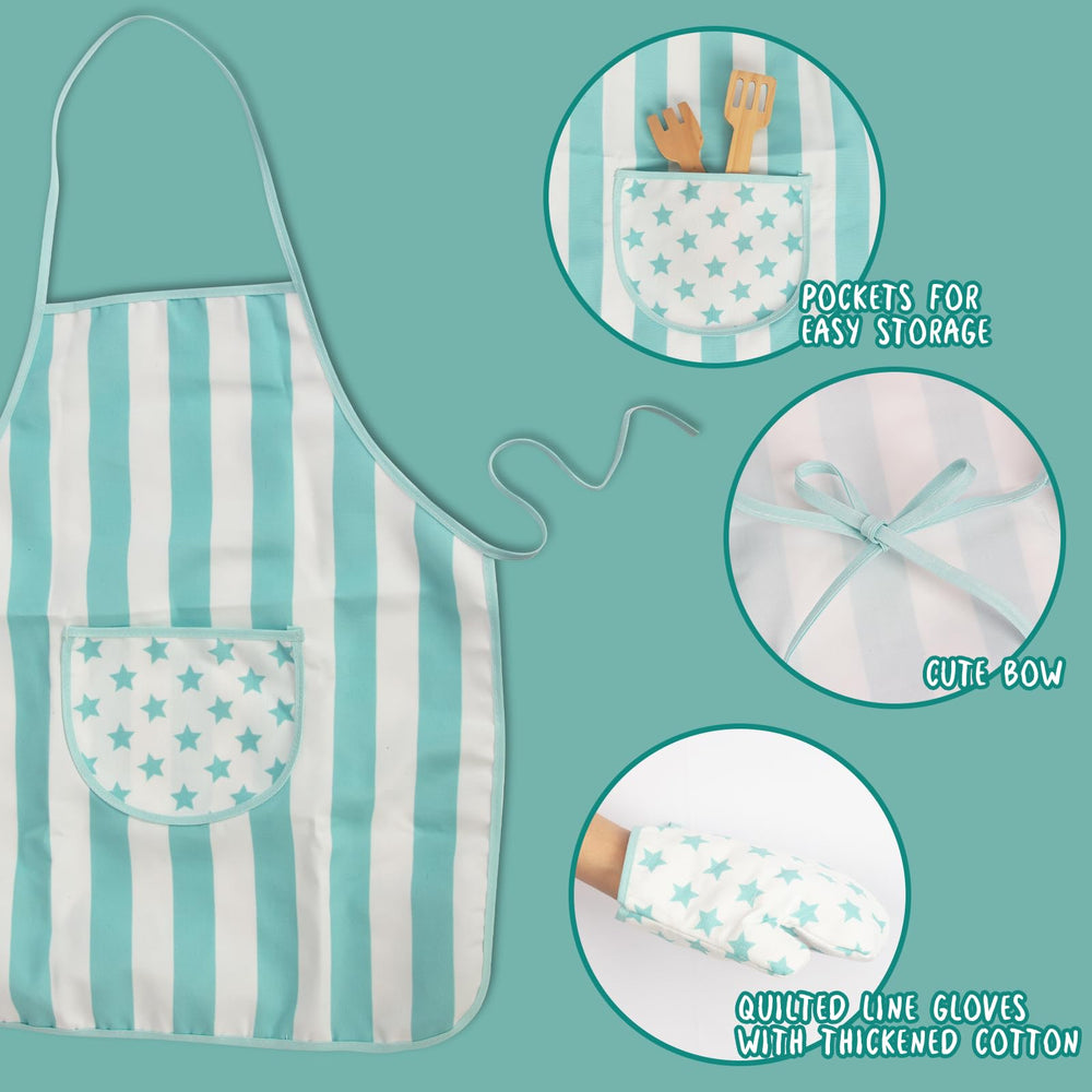 WoodenEdu oven mitt blue protects small hands during baking sessions.
