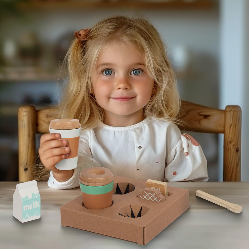 WOODENFUN pretend tea time setup invites imaginative play and social interaction.