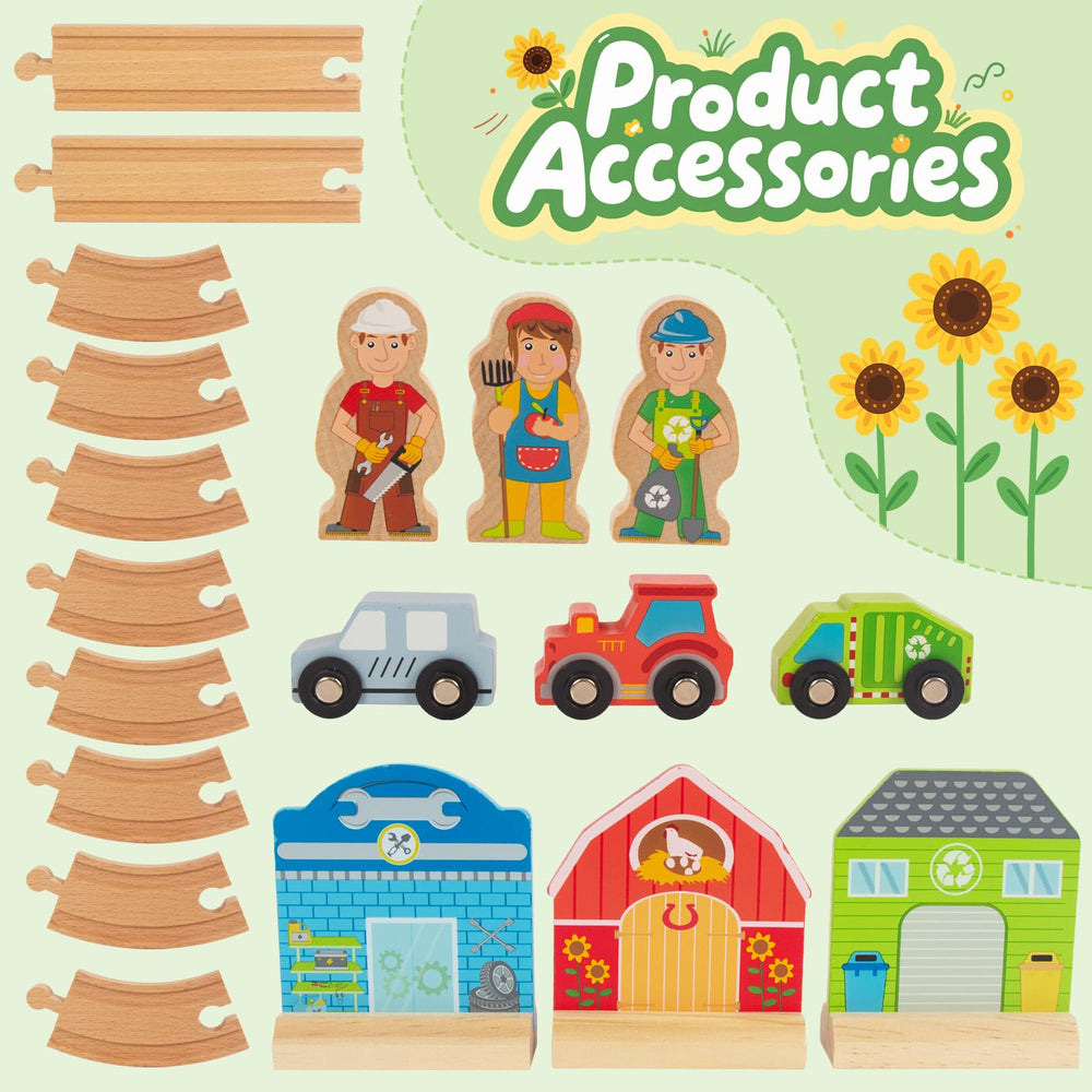 WOODENFUN realistic railway play sparks imagination during toddler storytelling.