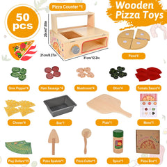 Wooderma wooden pizza counter playset with durable basswood and foldable design.