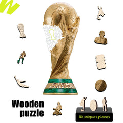 WoodLux World Cup 2026 edition puzzle back view, a perfect gift for soccer fans.