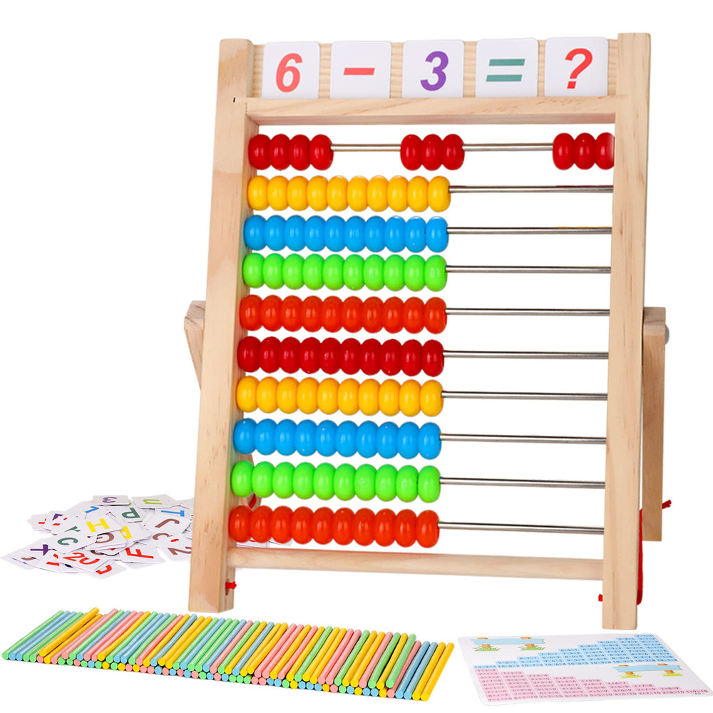 WOODMAM abacus for toddlers with wooden frame supports early math learning.