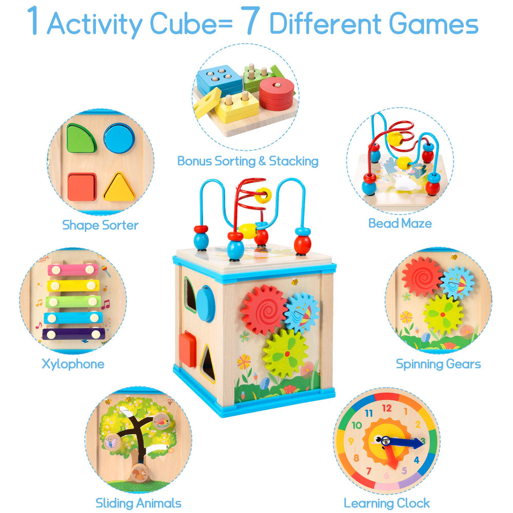 Woodmam bead maze top offers tactile exploration and hand-eye coordination practice.