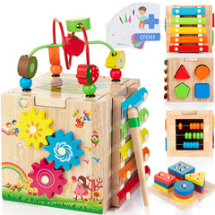 WOODMAM Bravmate cube bead maze boosts fine motor skills for toddlers.
