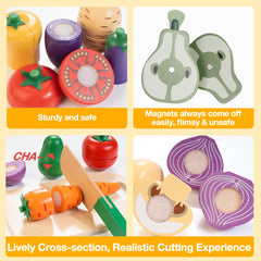 Woodmam colorful toy food pieces for imaginative meal play.