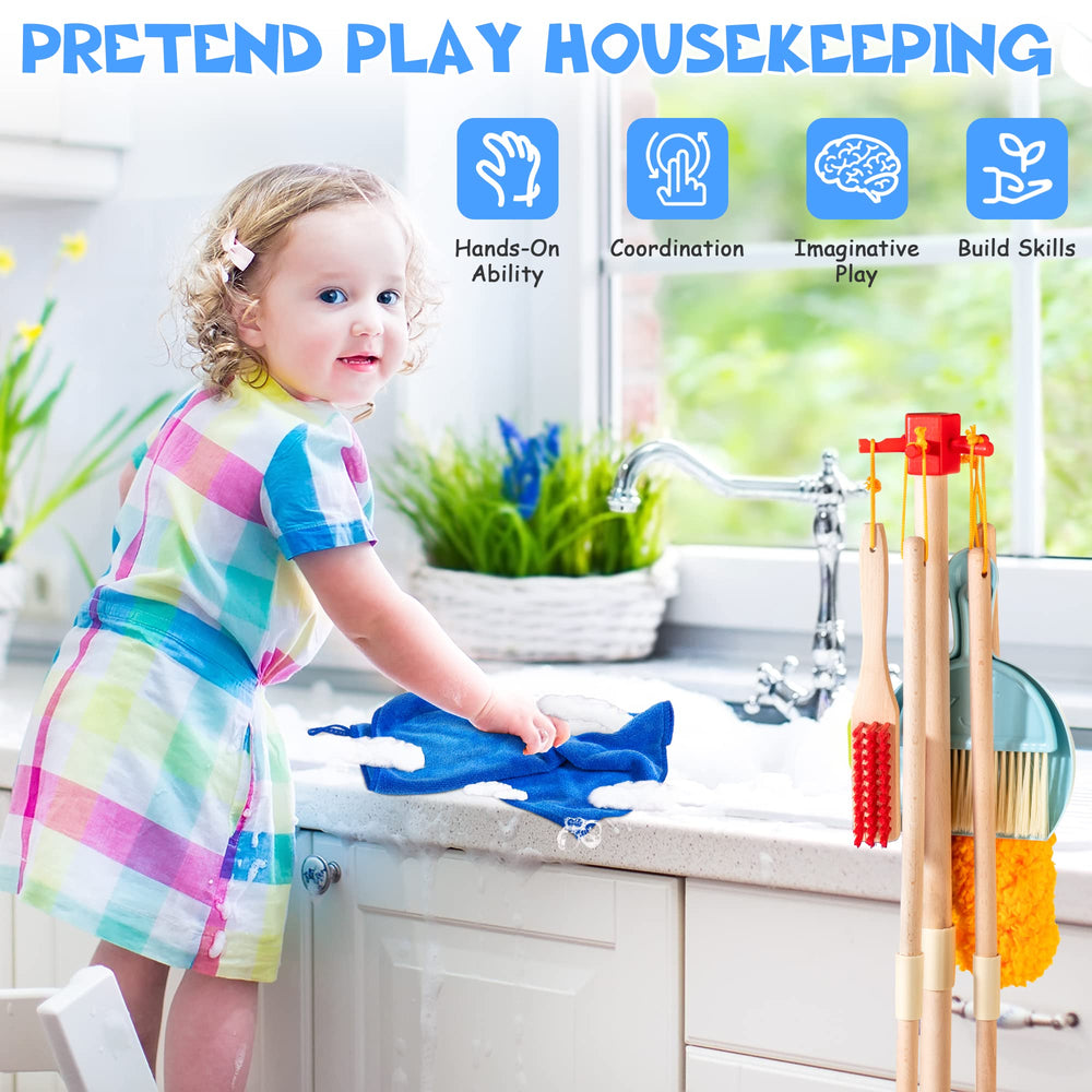 WOODMAM dustpan and brush set enhances tidy-up rituals and cooperative play.