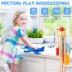 WOODMAM dustpan and brush set enhances tidy-up rituals and cooperative play.