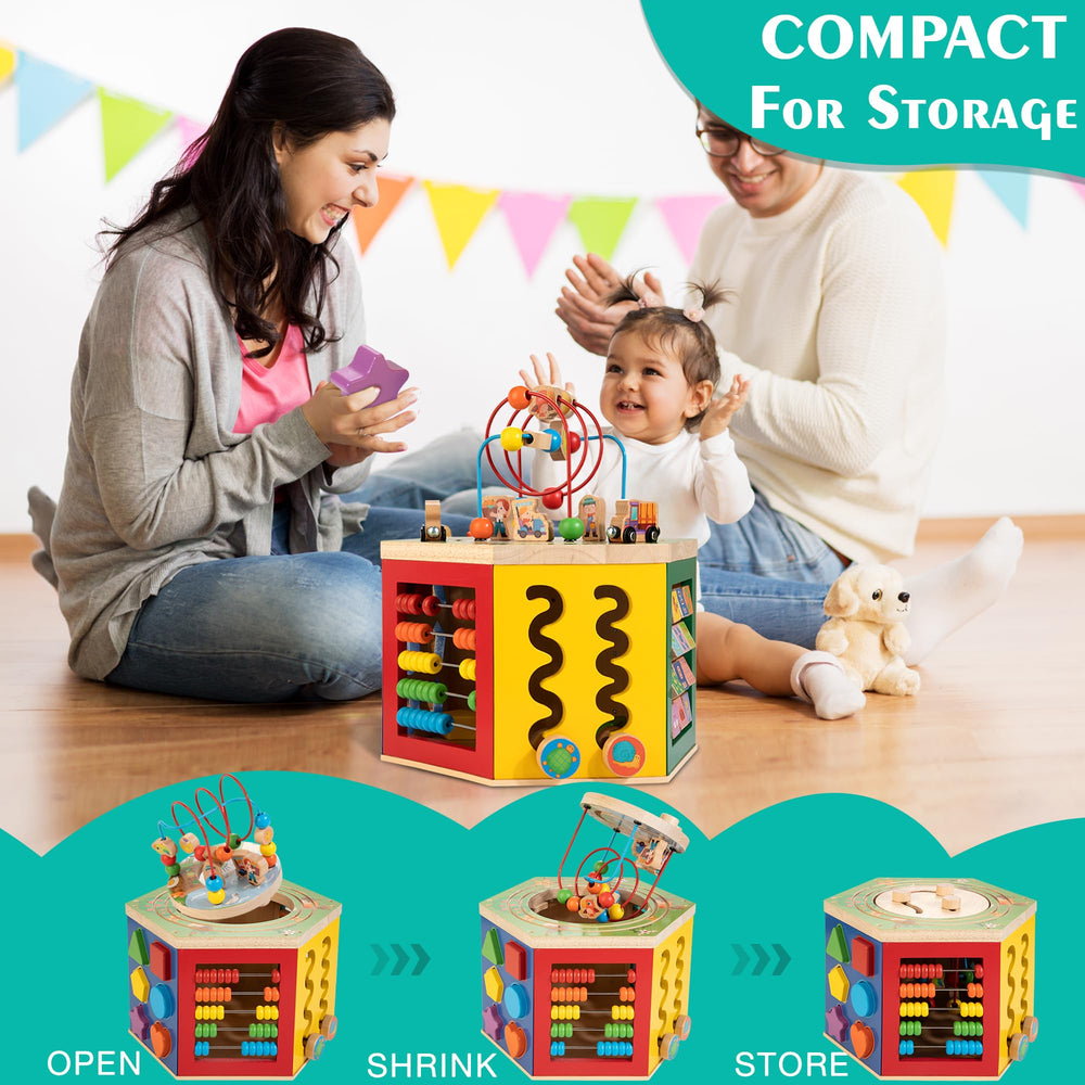 Woodmam gear spin section provides sensory feedback and teaches cause and effect.