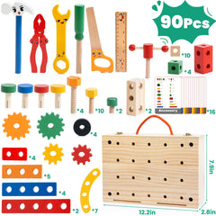 WOODMAM 90-piece wooden toolkit with assorted accessories for creative construction