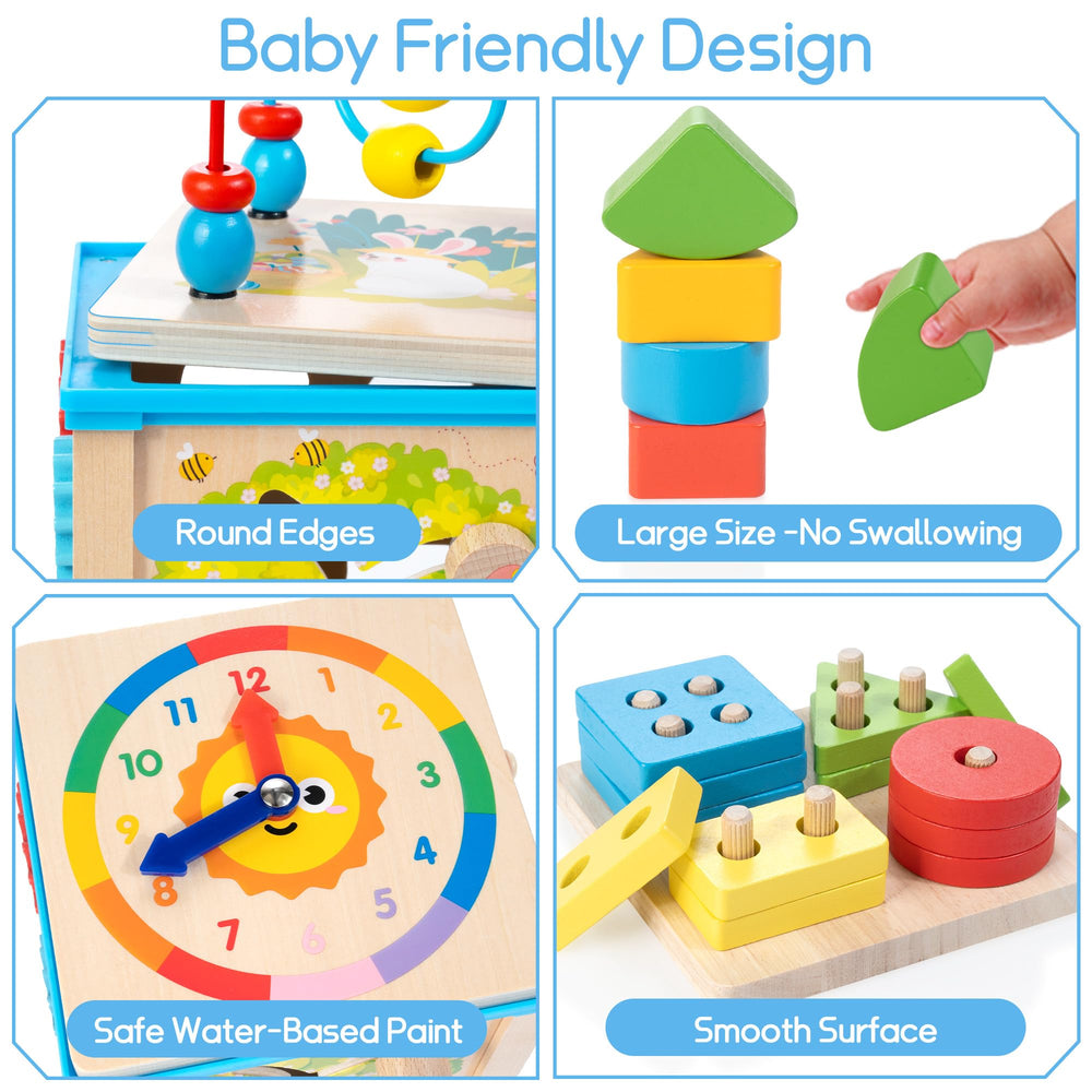 Woodmam shape sorter blocks highlight color and shape recognition for early learners.