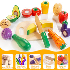 Woodmam wooden knife and cutting board for safe kitchen pretend play.