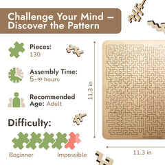 WOODSTERS Mind Bending Puzzle pieces close-up shows uniform edges for a true challenge.