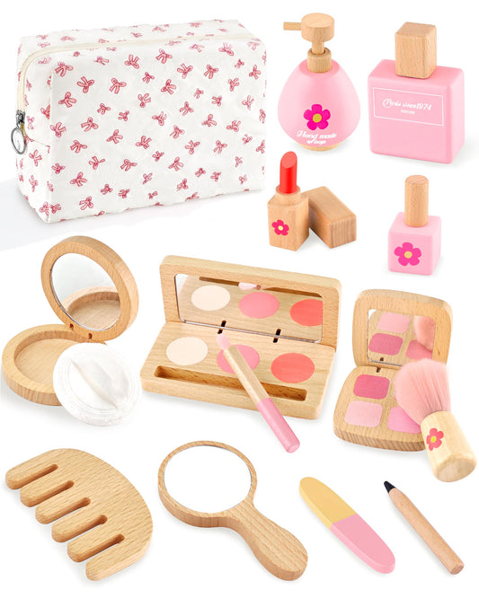 WoodsyJoy wooden makeup kit mirror for imaginative play and roleβplay confidence.