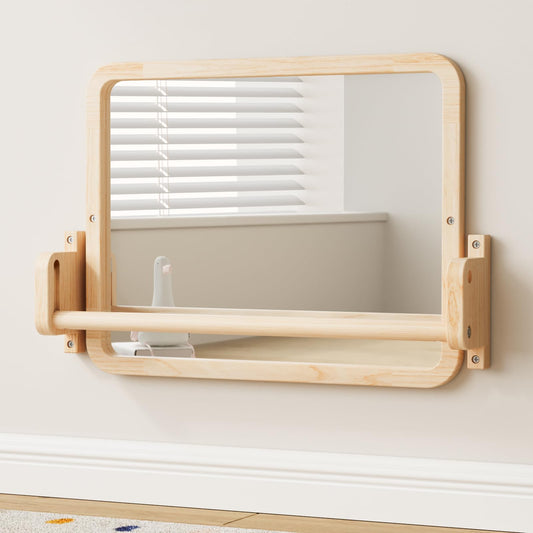Woodtoe Montessori mirror bar pull-up showing early standing support