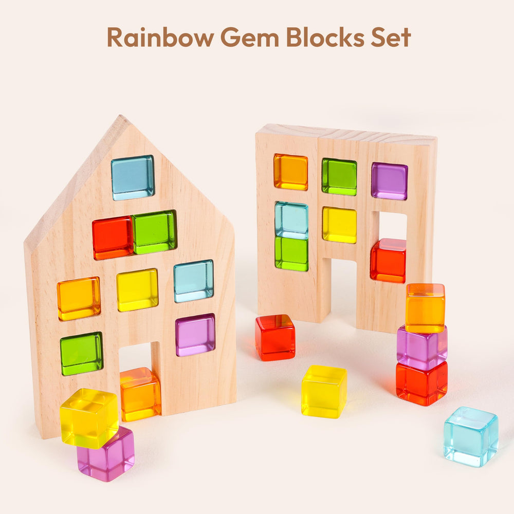 Woodtoe wooden house frames in natural pine for safe building play.