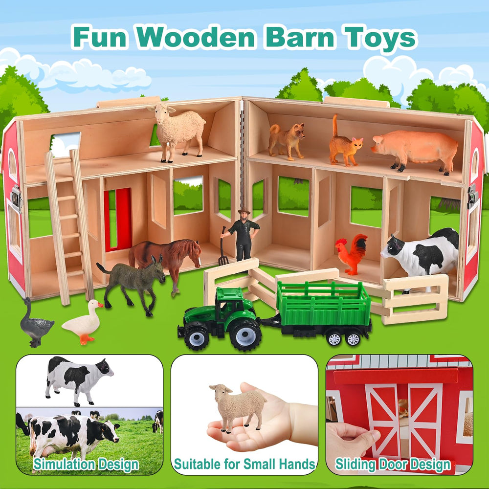 WoodTrove barn contents and accessories keep play organized and ready.