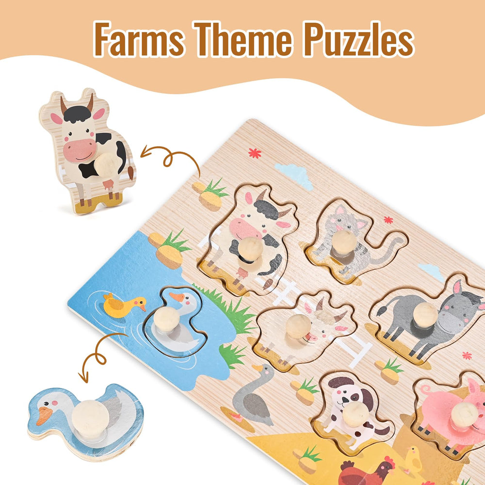 WoodTrove toddler play session: child explores shapes and matching pictures.