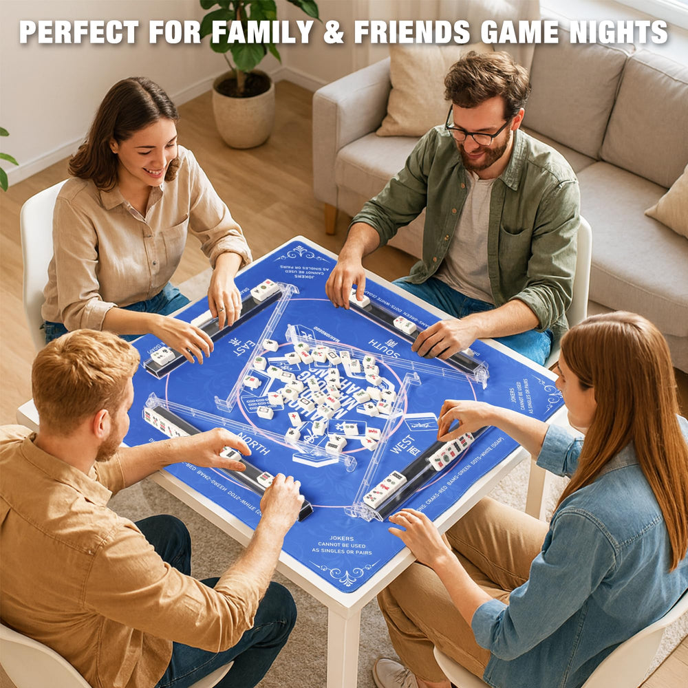 Gift-ready WOOIIROM mahjong rack set for enthusiasts.