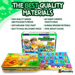 WOOODLIFY alphabet puzzle for toddlers supports early literacy with colorful letter pegs