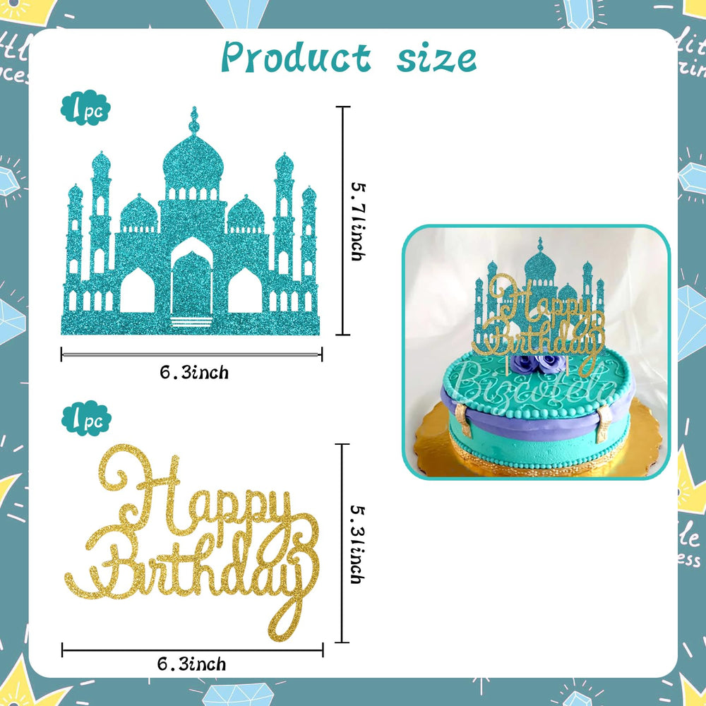 Wootkey glitter castle cake topper adds sparkle to a princess party.