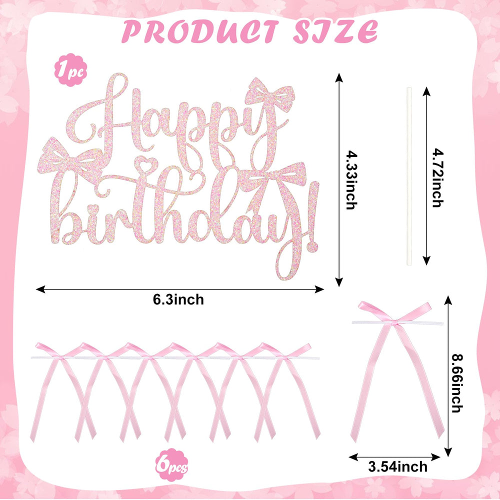 Wootkey pink bow cake topper for cupcakes and desserts, with sparkle